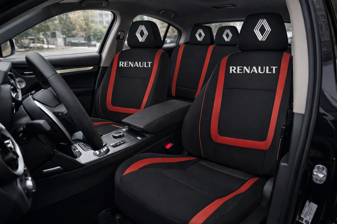 Set Huse Scaune Universale Compatibile cu Renault Nou – Negru/Rosu