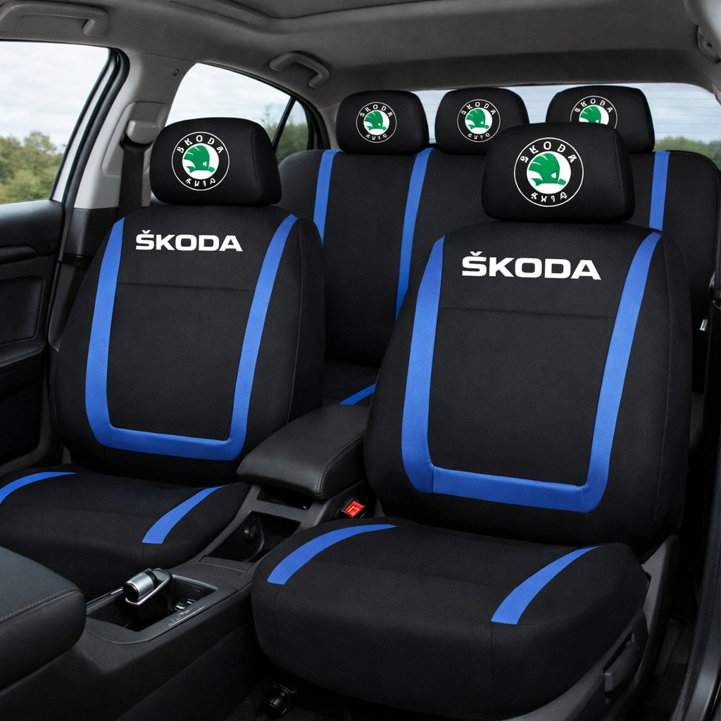 Set Huse Scaune Universale Compatibile cu Skoda – Negru/Albastru
