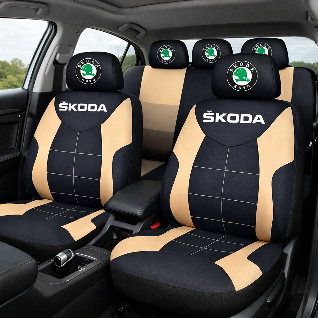 Set Huse Scaune Universale Compatibile cu Skoda – Negru/Crem
