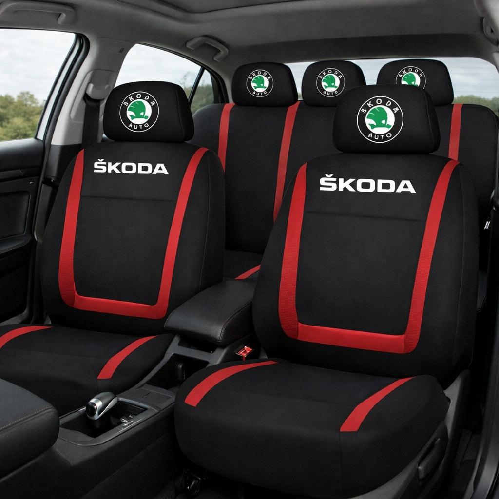 Set Huse Scaune Universale Compatibile cu Skoda – Negru/Rosu