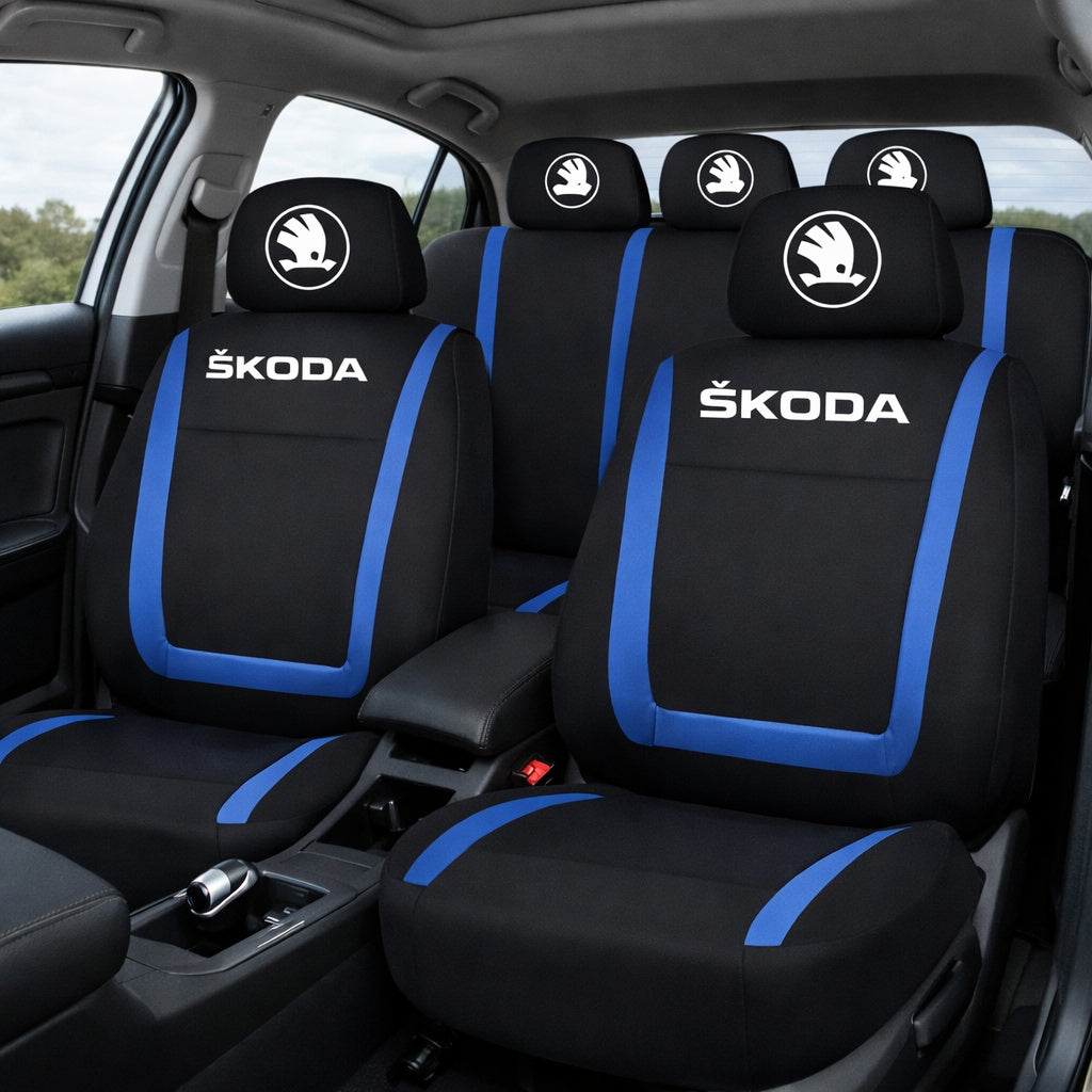 Set Huse Scaune Universale Compatibile cu Skoda Nou – Negru/Albastru