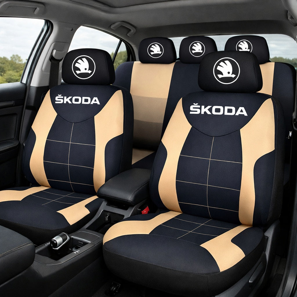 Set Huse Scaune Universale Compatibile cu Skoda Nou – Negru/Crem