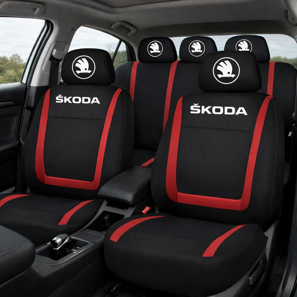 Set Huse Scaune Universale Compatibile cu Skoda Nou – Negru/Rosu