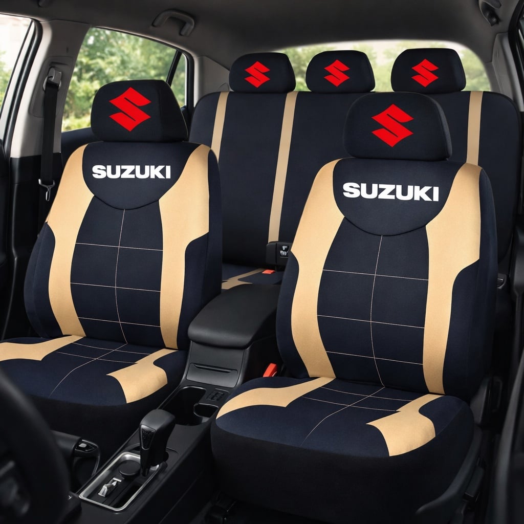 Set Huse Scaune Universale Compatibile cu Suzuki – Negru/Crem