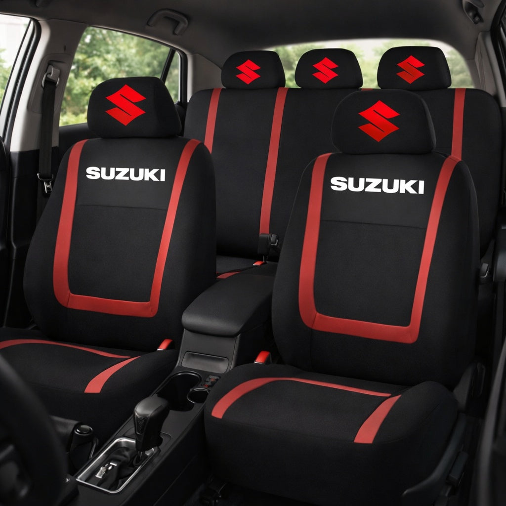 Set Huse Scaune Universale Compatibile cu Suzuki – Negru/Rosu