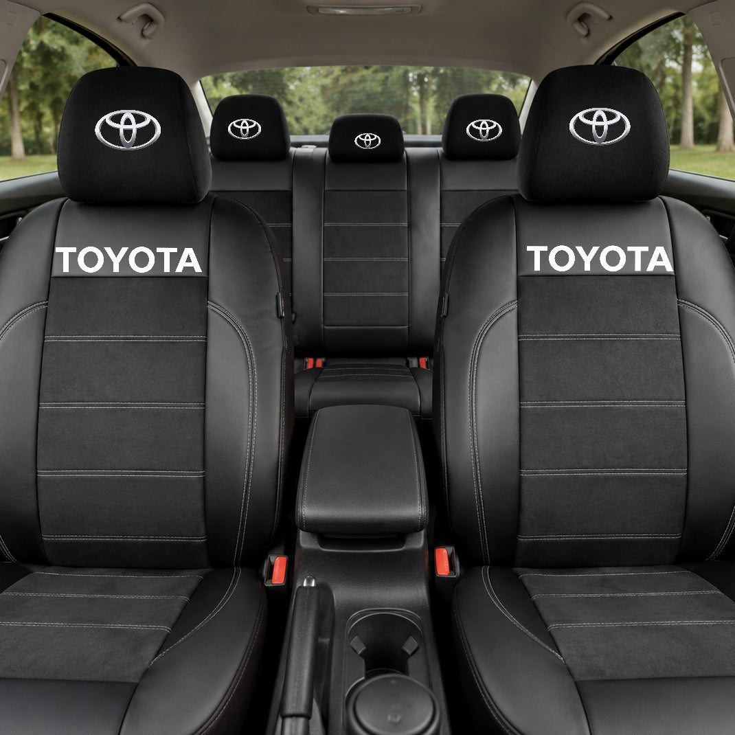 Set Huse Scaune Universale Din Piele Ecologică Si Alcantara Personalizate Cu Toyota, Negre