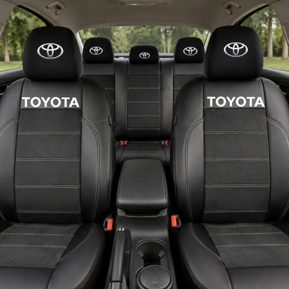 Set Huse Scaune Universale Din Piele Ecologică Si Alcantara Personalizate Cu Toyota, Negre