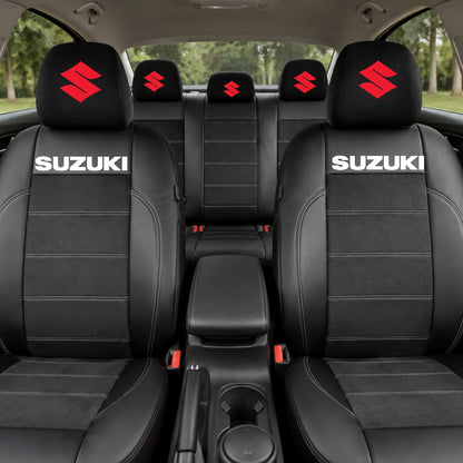 Set Huse Scaune Universale Din Piele Ecologică Si Alcantara Personalizate Cu Suzuki, Negre
