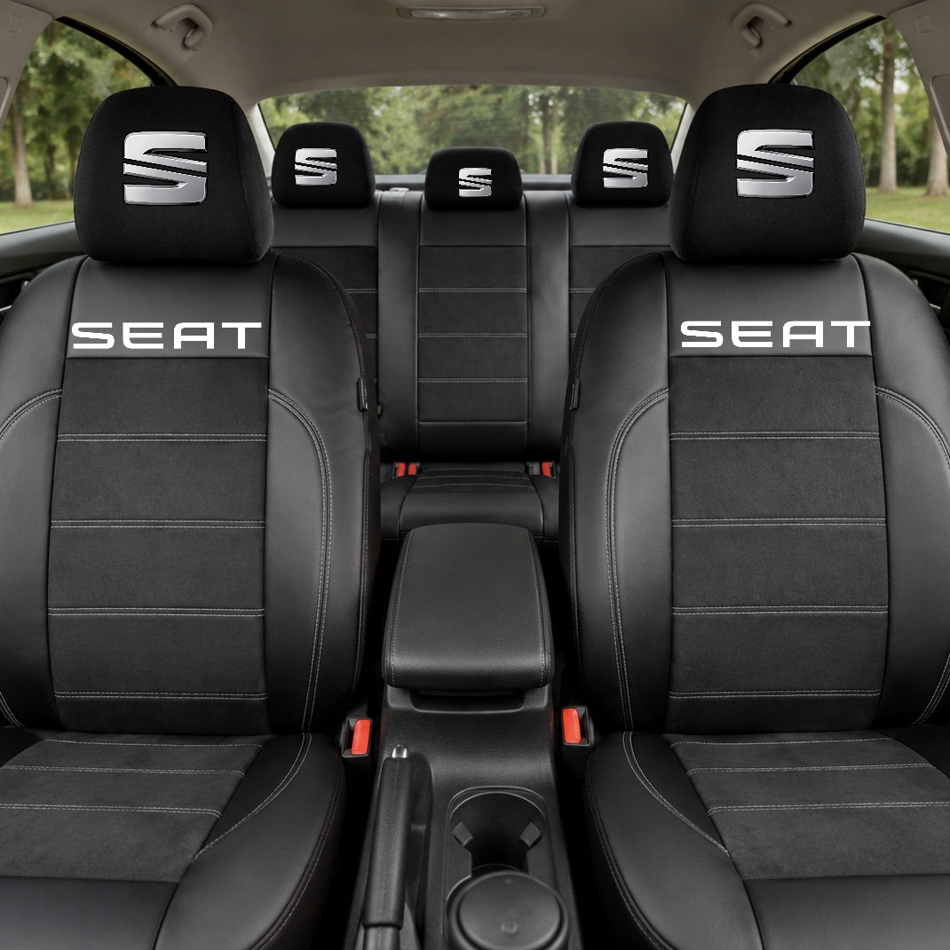 Set Huse Scaune Universale Din Piele Ecologică Si Alcantara Personalizate Cu Seat, Negre