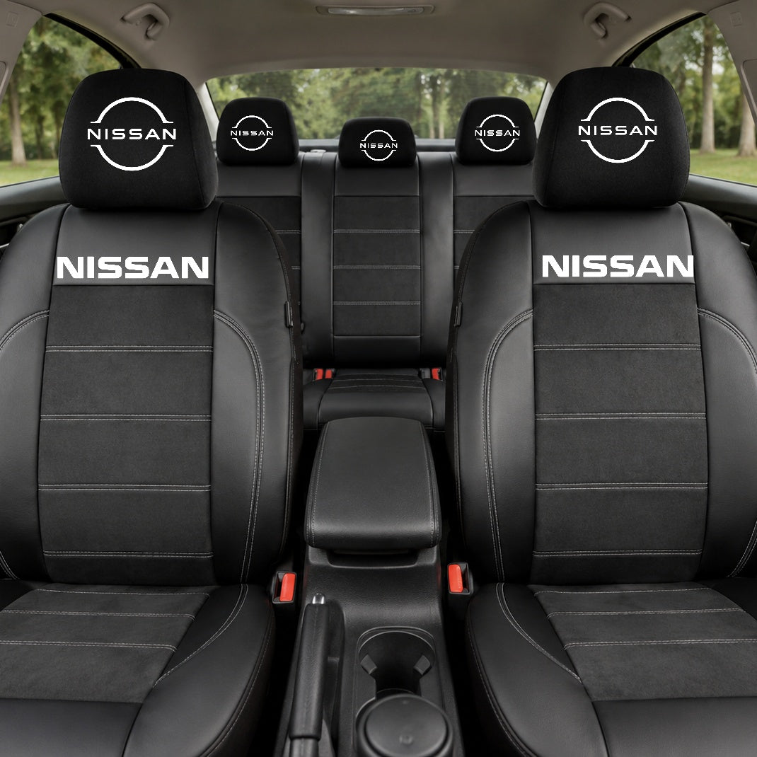 Set Huse Scaune Universale Din Piele Ecologică Si Alcantara Personalizate Cu Nissan Nou, Negre