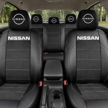 Set Huse Scaune Universale Din Piele Ecologică Si Alcantara Personalizate Cu Nissan Nou, Negre