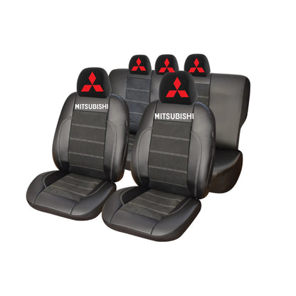 Set Huse Scaune Universale Din Piele Ecologică Si Alcantara Personalizate Cu Mitsubishi, Negre