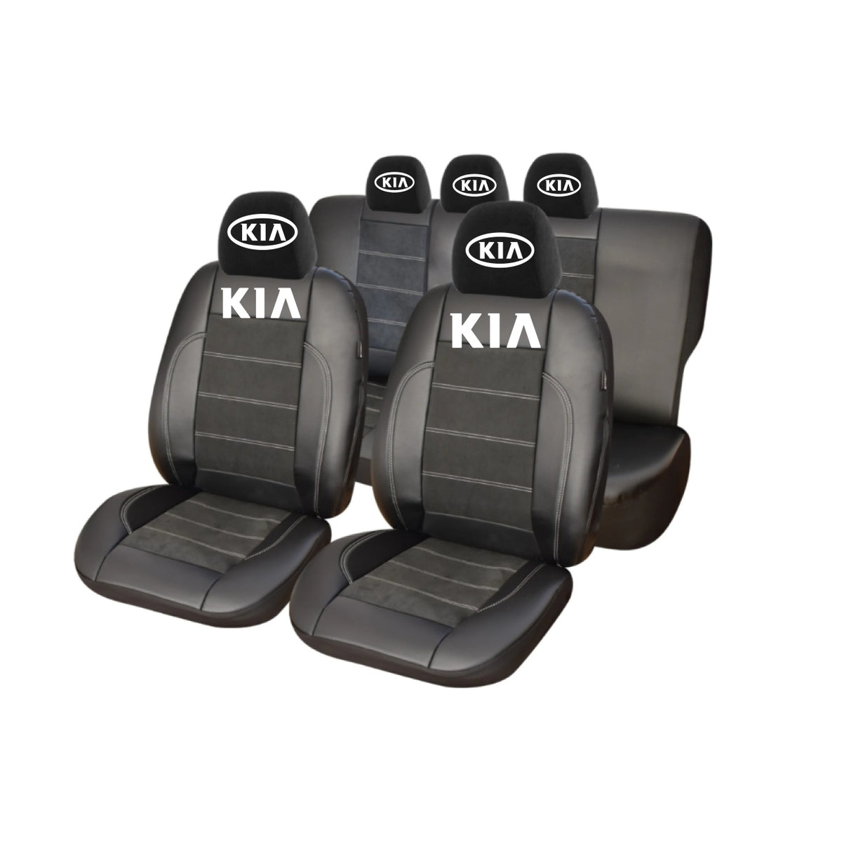 Set Huse Scaune Universale Din Piele Ecologică Si Alcantara Personalizate Cu Kia, Negre