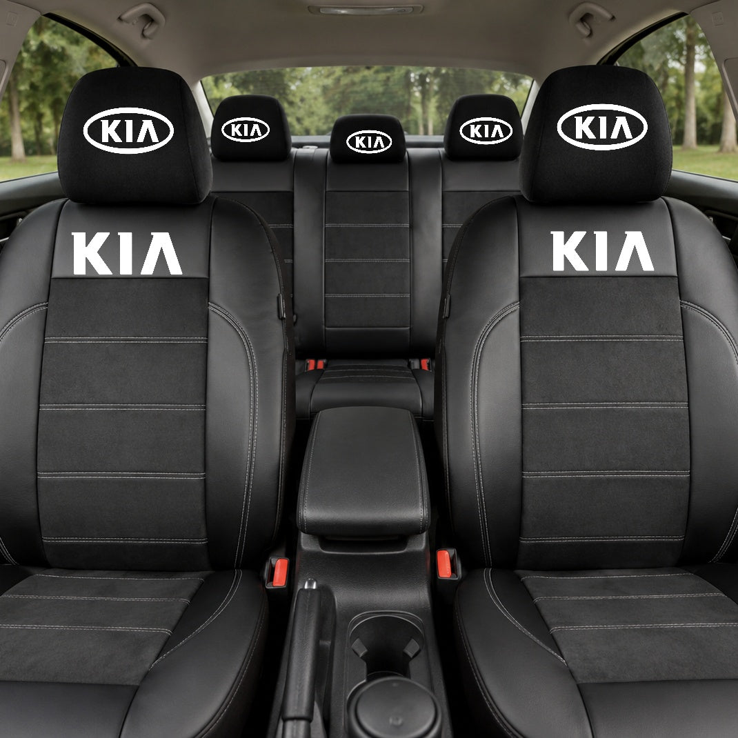 Set Huse Scaune Universale Din Piele Ecologică Si Alcantara Personalizate Cu Kia, Negre