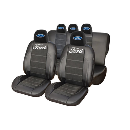 Set Huse Scaune Universale Din Piele Ecologică Si Alcantara Personalizate Cu Ford, Negre