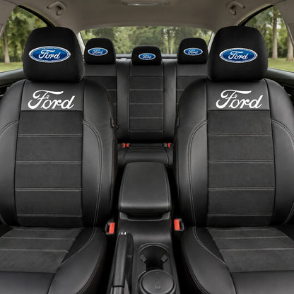 Set Huse Scaune Universale Din Piele Ecologică Si Alcantara Personalizate Cu Ford, Negre