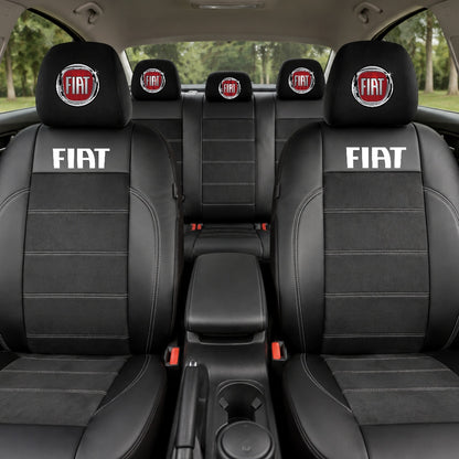 Set Huse Scaune Universale Din Piele Ecologică Si Alcantara Personalizate Cu Fiat, Negre