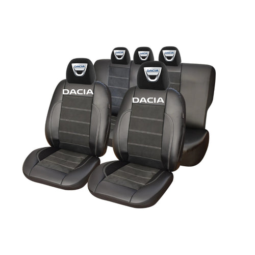 Set Huse Scaune Universale Din Piele Ecologică Si Alcantara Personalizate Cu Dacia, Negre