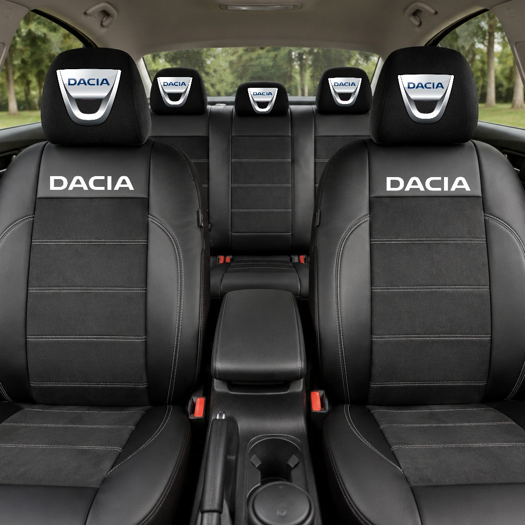 Set Huse Scaune Universale Din Piele Ecologică Si Alcantara Personalizate Cu Dacia, Negre