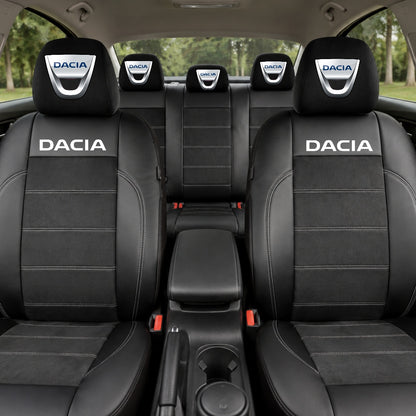 Set Huse Scaune Universale Din Piele Ecologică Si Alcantara Personalizate Cu Dacia, Negre