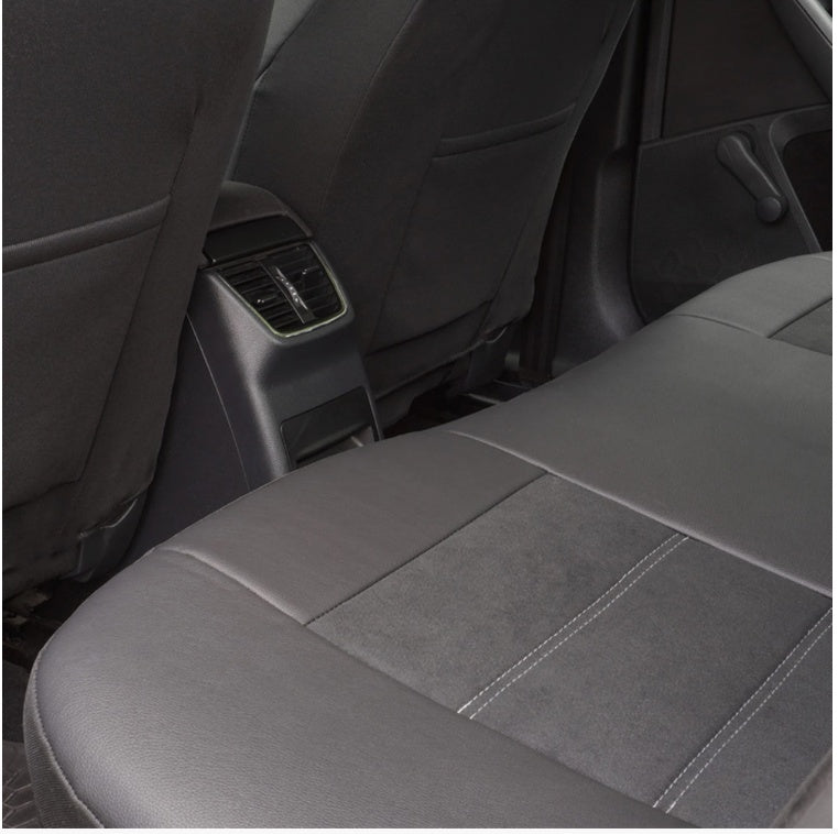 Set Huse Scaune Universale Din Piele Ecologică Si Alcantara Personalizate Cu Dacia Nou, Negre