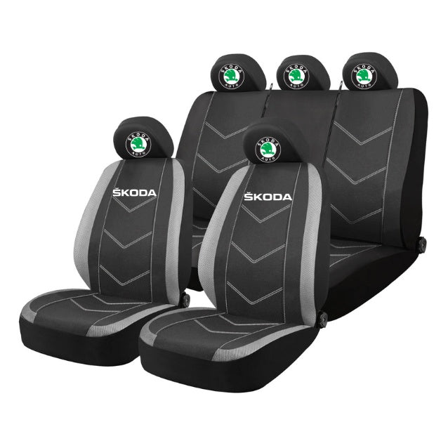 Set Huse Scaune Universale HLX3 Compatibile cu Skoda – Negru/Gri