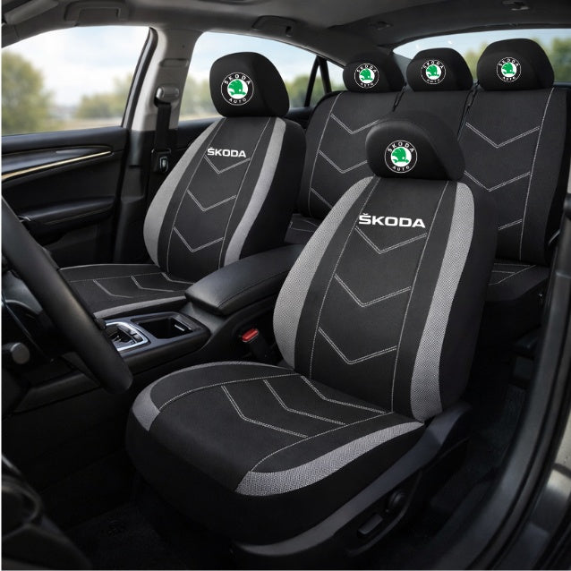 Set Huse Scaune Universale HLX3 Compatibile cu Skoda – Negru/Gri
