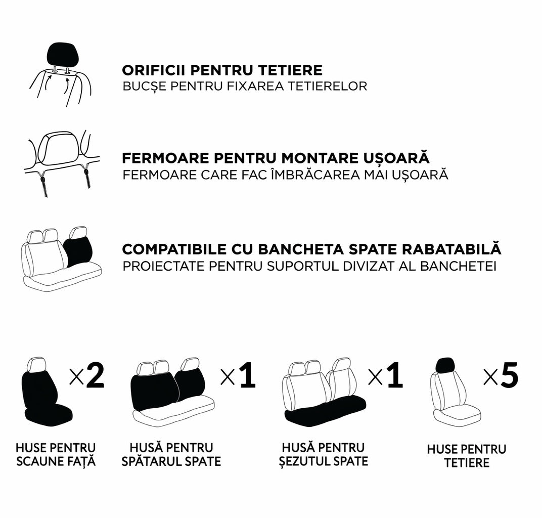 Set Huse Scaune Universale HLX4 Compatibile cu Mitsubishi – Negru/Gri