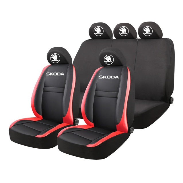 Set Huse Scaune Universale HLX5 Compatibile cu Skoda – Negru/Rosu