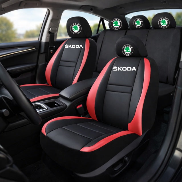 Set Huse Scaune Universale HLX5 Compatibile cu Skoda – Negru/Rosu