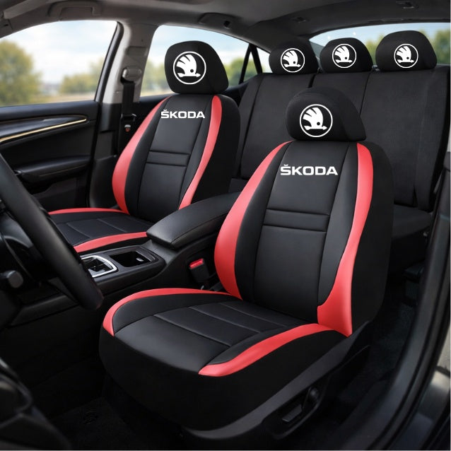 Set Huse Scaune Universale HLX5 Compatibile cu Skoda NOU – Negru/Rosu
