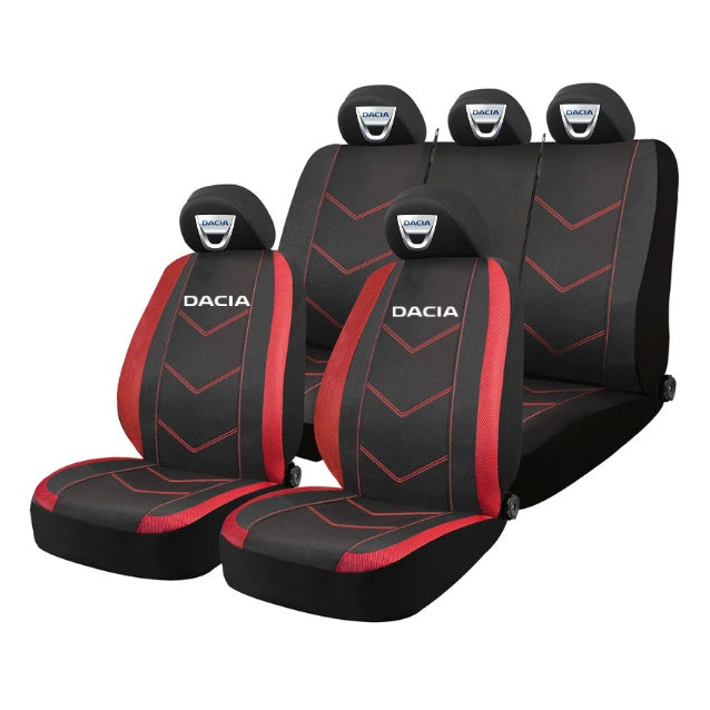 Set Huse Scaune Universale HLX6 Compatibile cu Dacia – Negru/Rosu