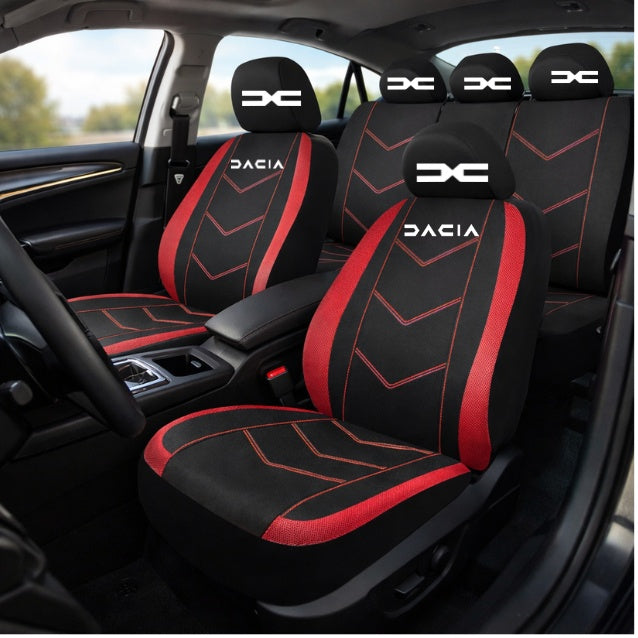 Set Huse Scaune Universale HLX6 Compatibile cu Dacia Nou – Negru/Rosu