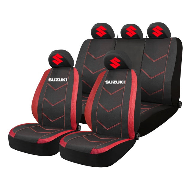 Set Huse Scaune Universale HLX6 Compatibile cu Suzuki – Negru/Rosu