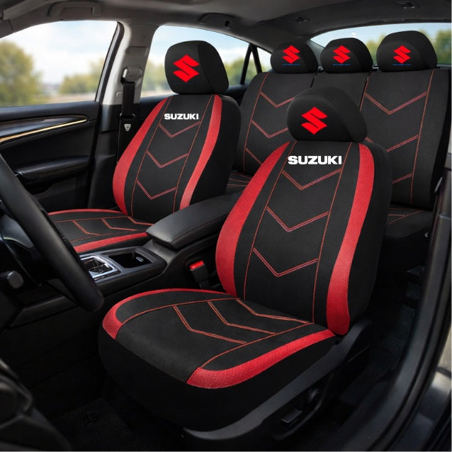 Set Huse Scaune Universale HLX6 Compatibile cu Suzuki – Negru/Rosu