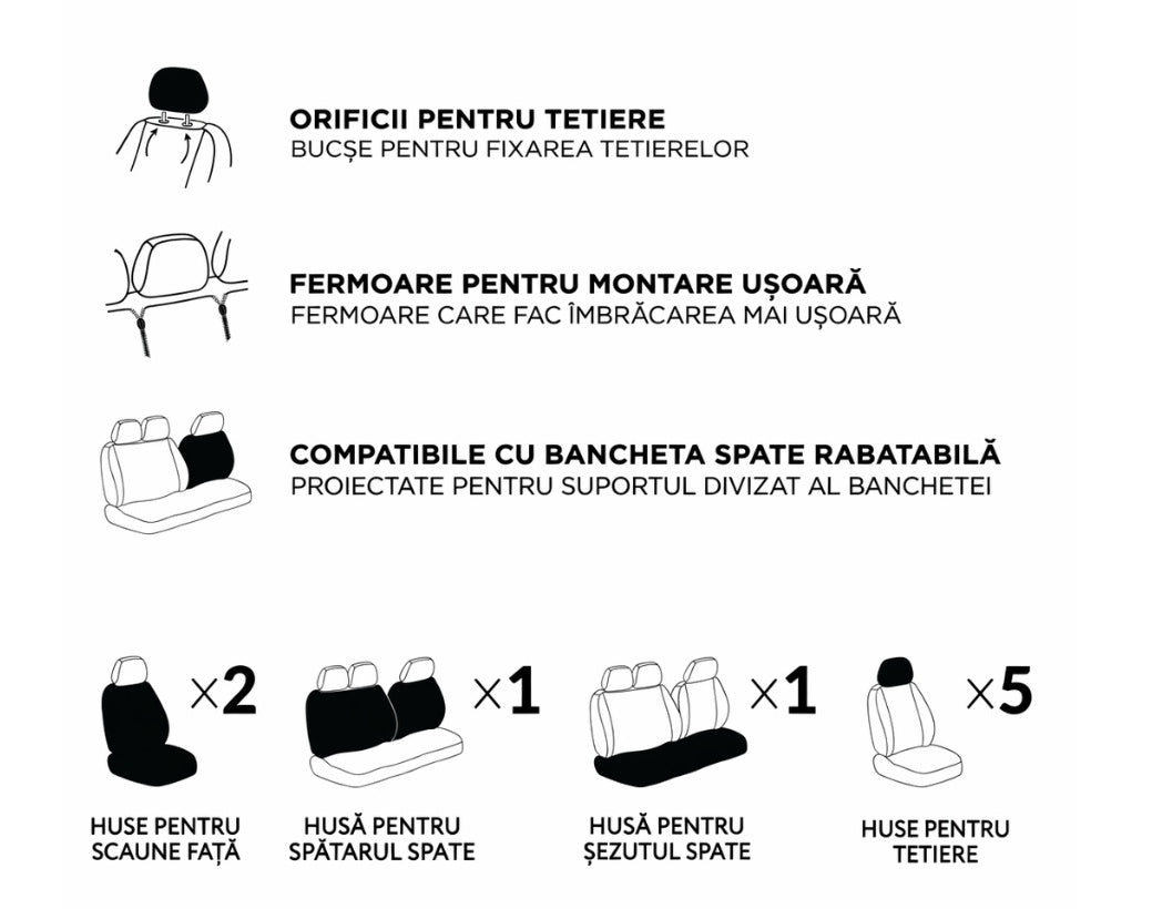 Set Huse Scaune Universale HLX7 Compatibile cu Mitsubishi– Negru/Gri