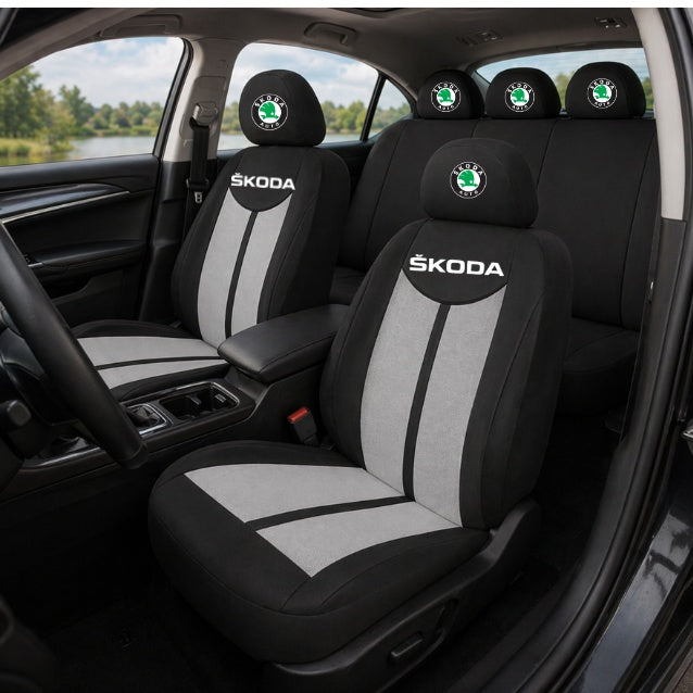 Set Huse Scaune Universale HLX7 Compatibile cu Skoda – Negru/Gri