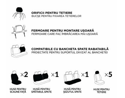Set Huse Scaune Universale HLX7 Compatibile cu Toyota– Negru/Gri