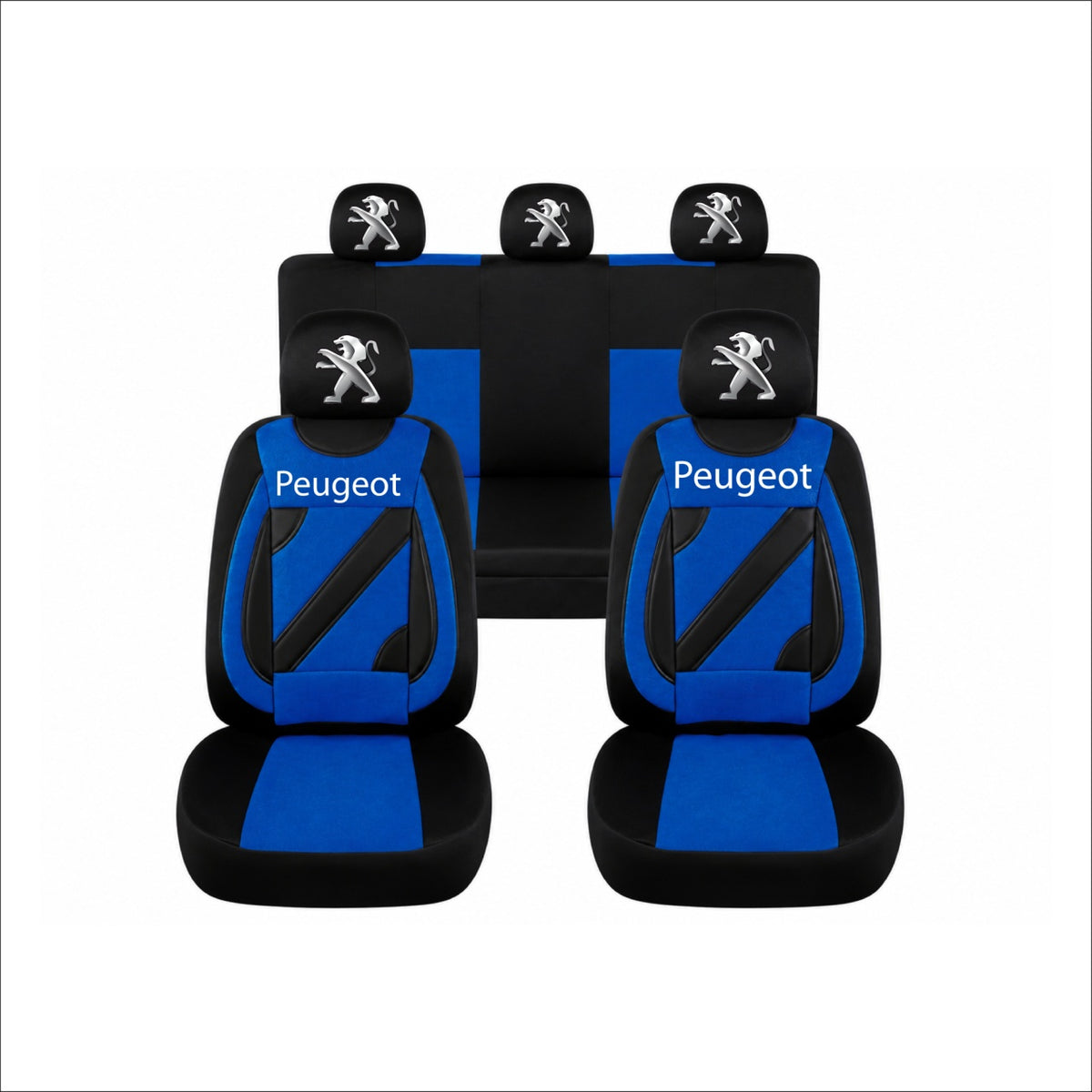 Set Huse Scaune Universale Nero Albastru Personalizate cu Peugeot