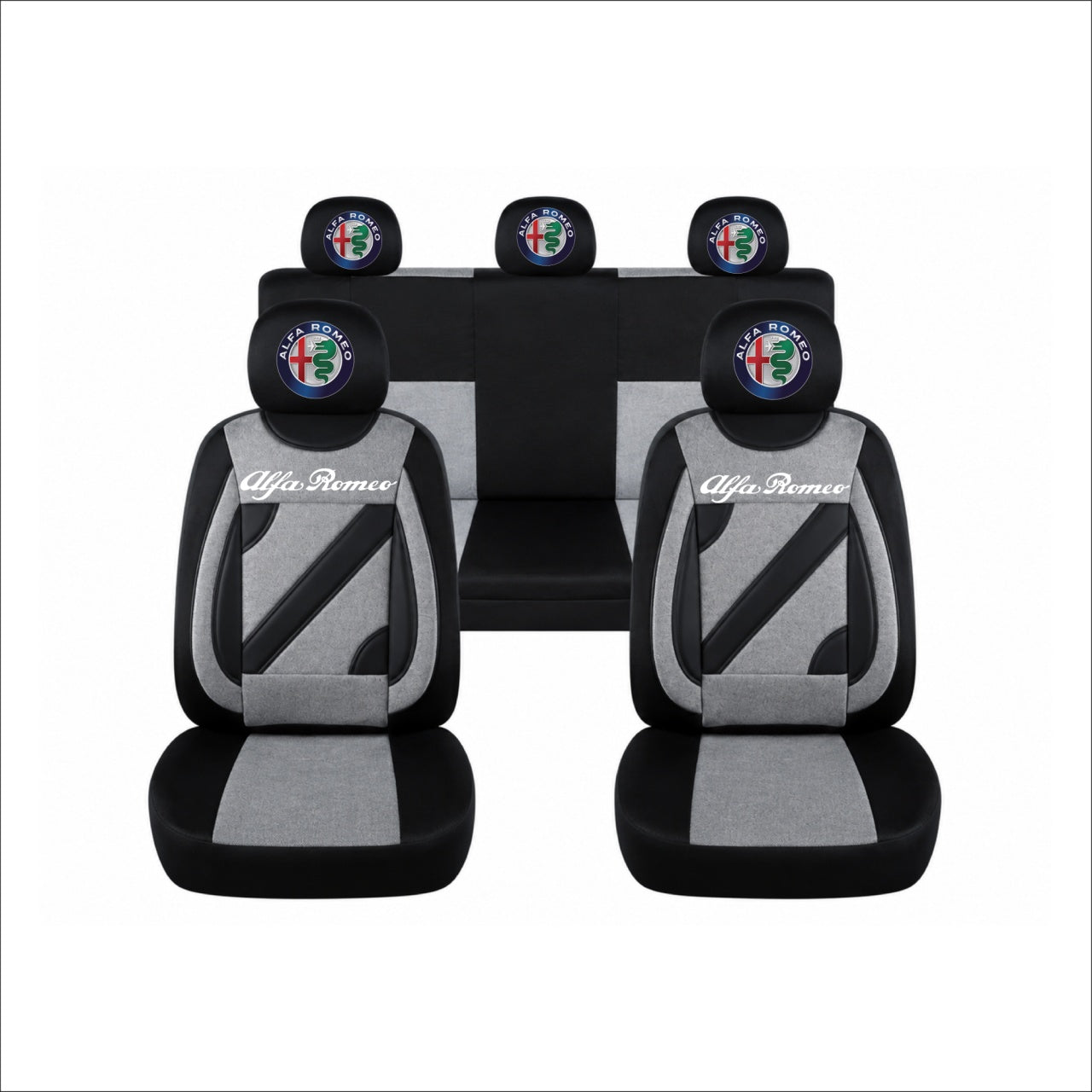 Set Huse Scaune Universale Nero Gri Personalizate cu Alfa Romeo
