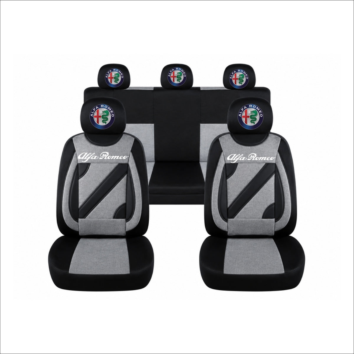 Set Huse Scaune Universale Nero Gri Personalizate cu Alfa Romeo