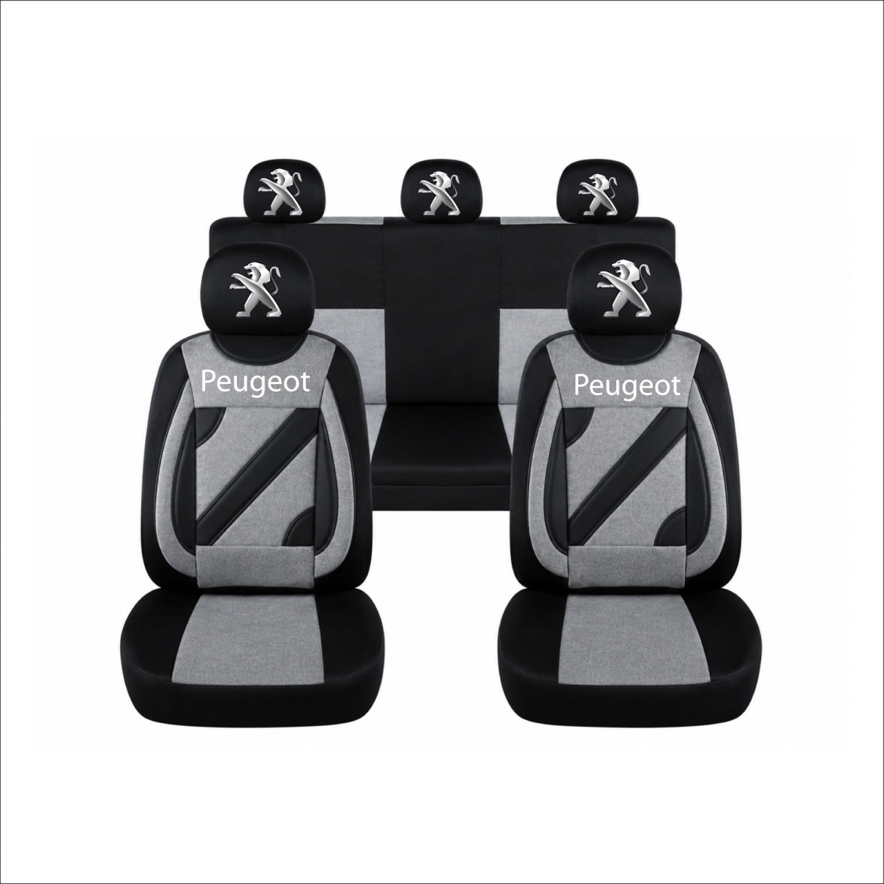 Set Huse Scaune Universale Nero Gri Personalizate cu Peugeot