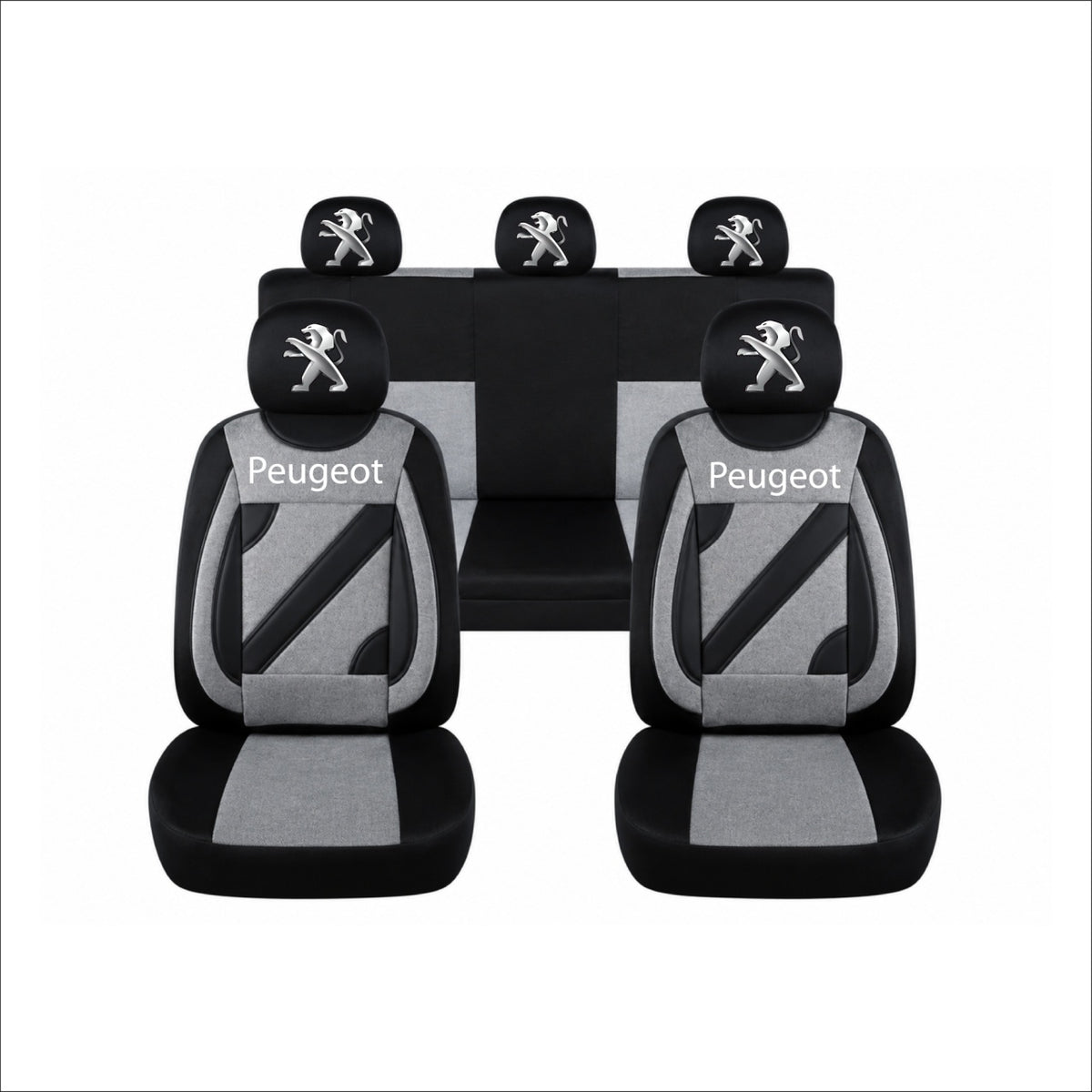 Set Huse Scaune Universale Nero Gri Personalizate cu Peugeot