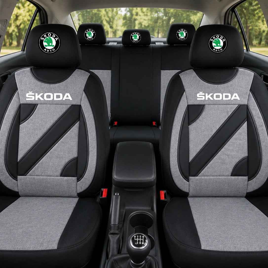Set Huse Scaune Universale Nero Gri Personalizate cu Skoda