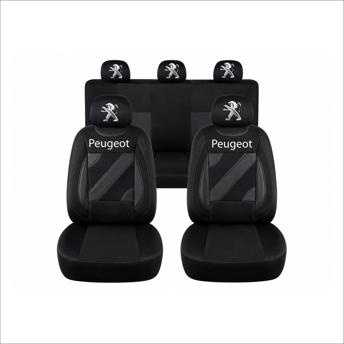Set Huse Scaune Universale Nero Negru Personalizate cu Peugeot