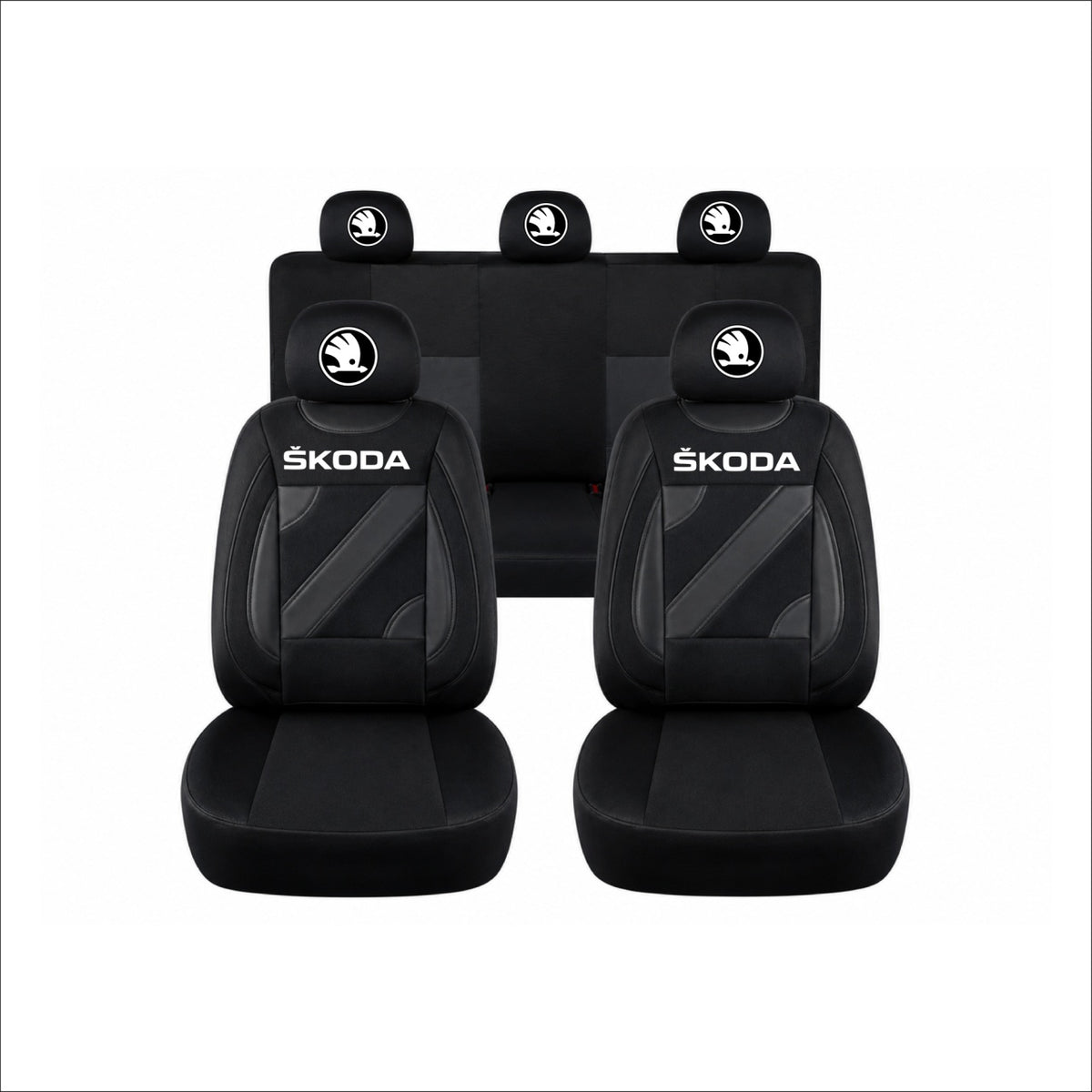 Set Huse Scaune Universale Nero Negru Personalizate cu Skoda Nou