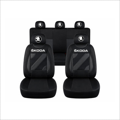Set Huse Scaune Universale Nero Negru Personalizate cu Skoda Nou