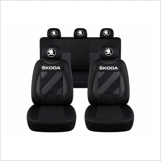 Set Huse Scaune Universale Nero Negru Personalizate cu Skoda Nou