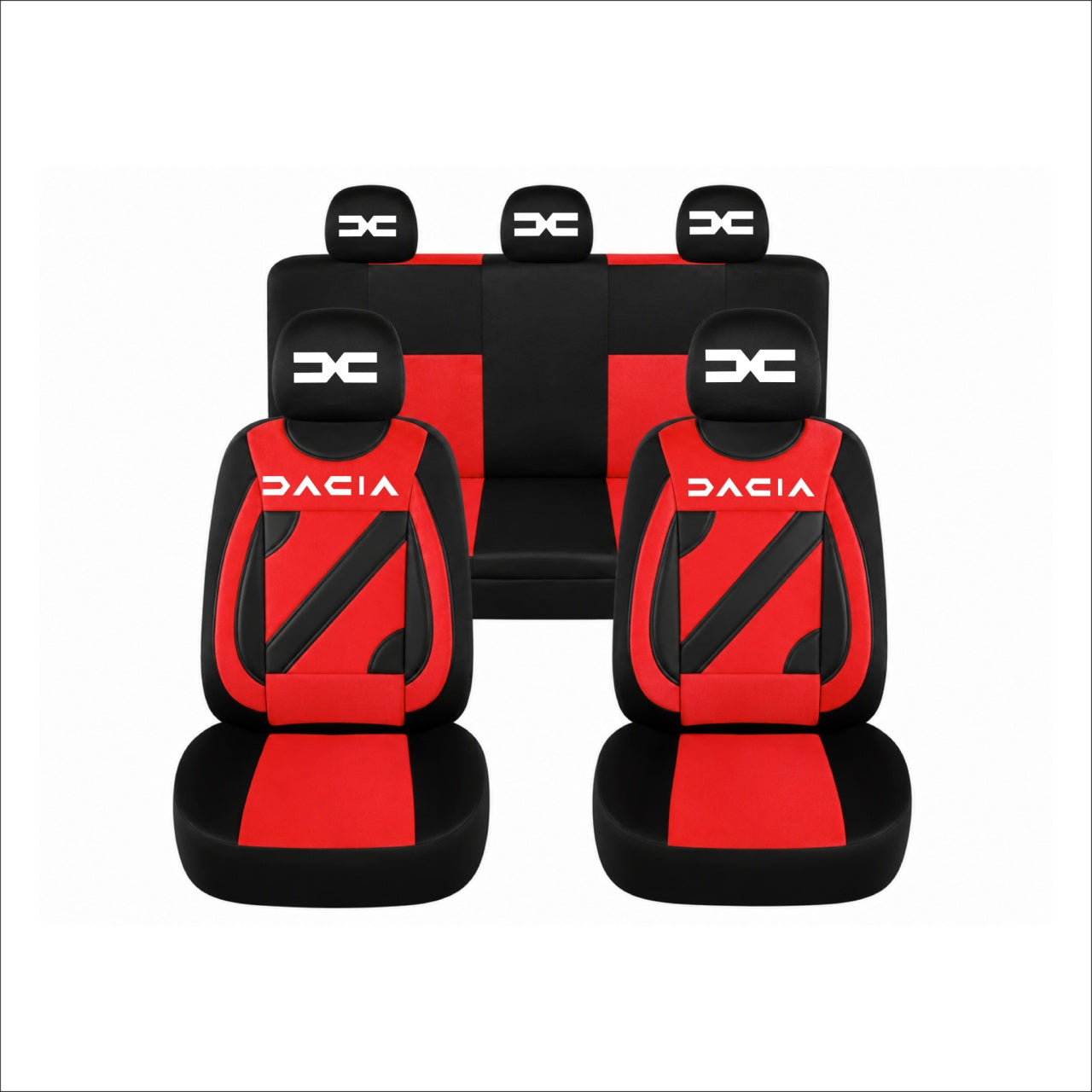 Set Huse Scaune Universale Nero Rosu Personalizate cu Dacia Nou