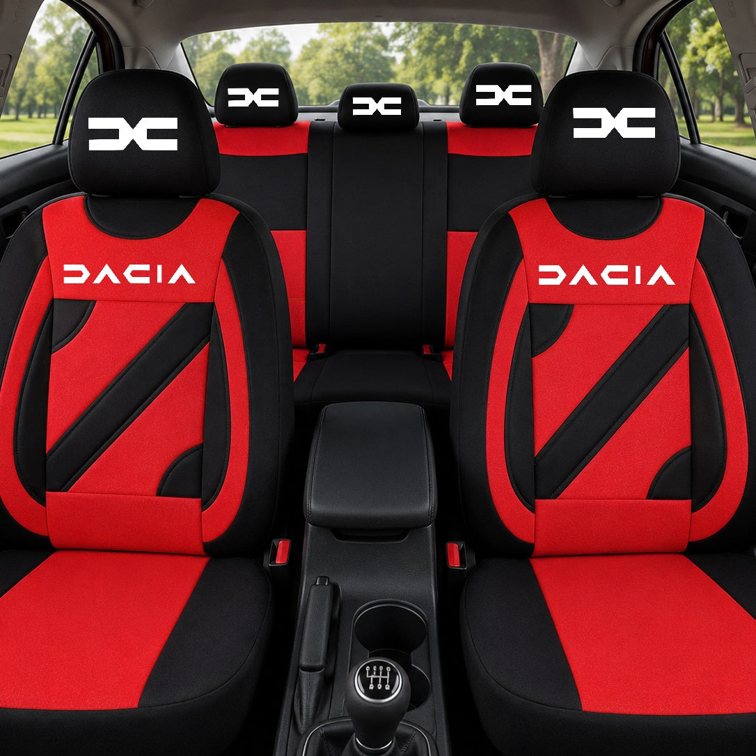 Set Huse Scaune Universale Nero Rosu Personalizate cu Dacia Nou